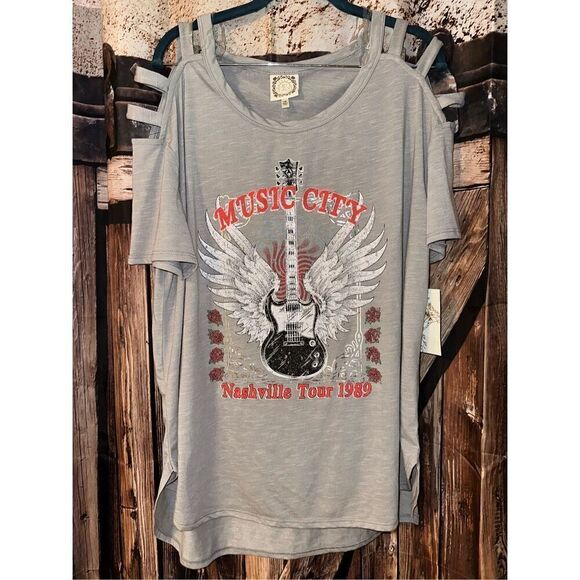 BLACK FRIDAY $20 True elf Music City Nashville off the shoulder Y2K graphic 1X - Picture 1 of 5